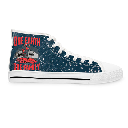 ONE EARTH ONE FAMILY Women's High Top Sneakers white or black sole